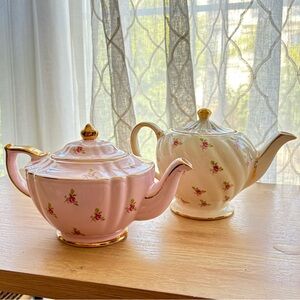 🏡Shabby Chic Sadler Floral Porcelain Teapots - Pink and Cream with Gold Trim